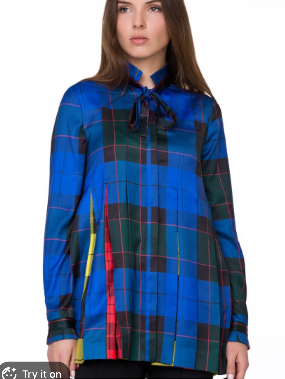 Escada Sport plaid top with tie at collar